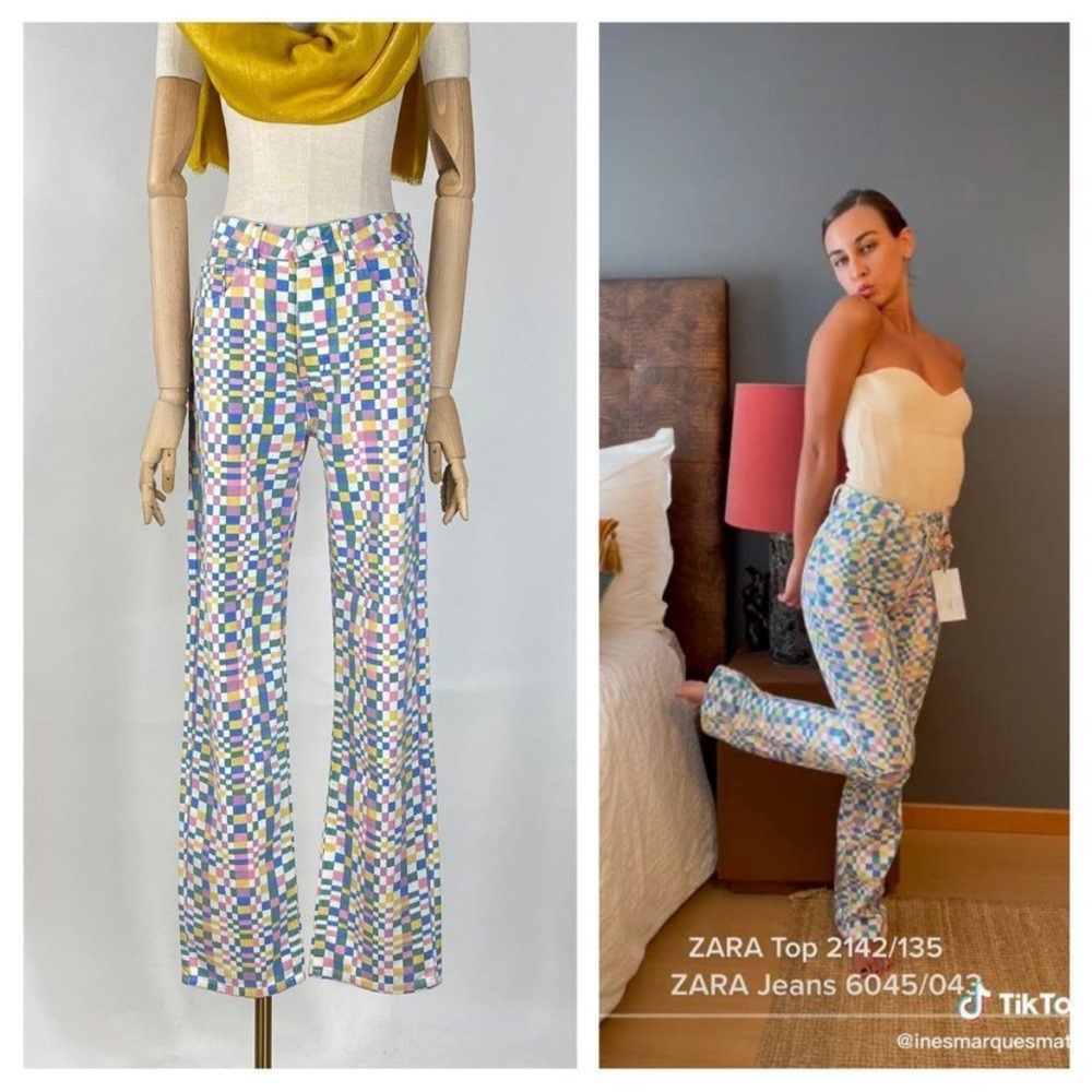 ZARA Colorful Check Denim Jeans